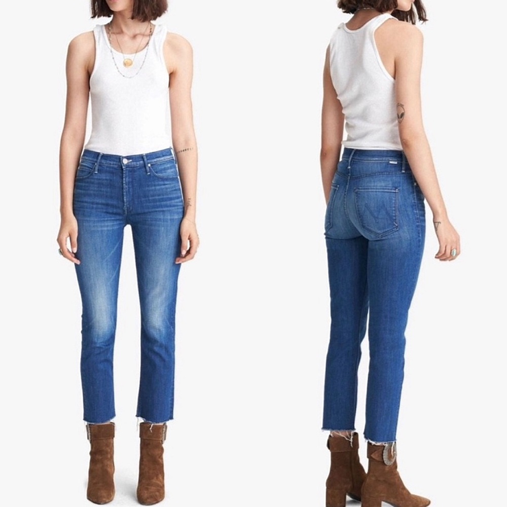 Mother Dazzler Crop Fray Skinny Jeans in Squeeze It